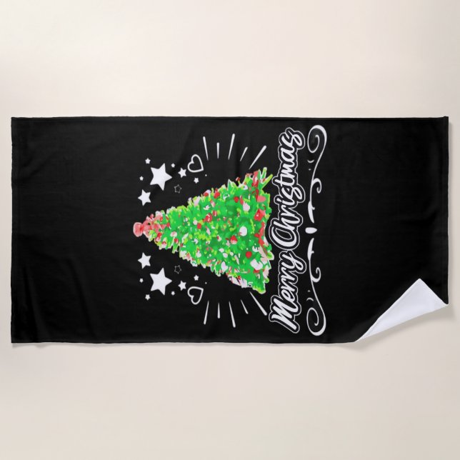 Toalha De Praia Árvore de Natal Feliz Natal Essencial (Frente)
