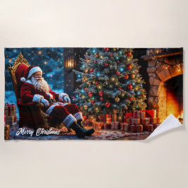 Toalha De Praia Árvore de Natal Papais noeis bonitinhos de arte de