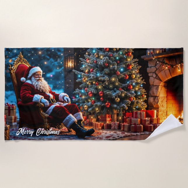 Toalha De Praia Árvore de Natal Papais noeis bonitinhos de arte de (Frente)