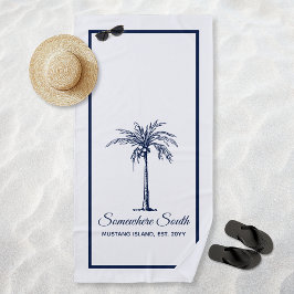 Toalha De Praia Árvore Palm Azul Elegante Personalizada