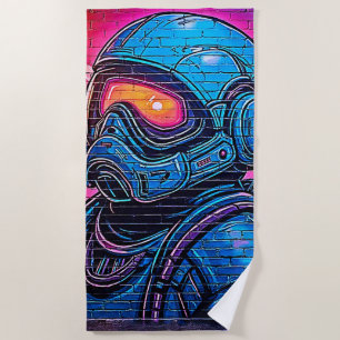 Toalha De Praia Astronauta Neon Cyberpunk