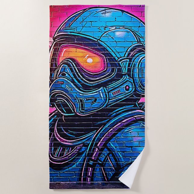 Toalha De Praia Astronauta Neon Cyberpunk (Frente)
