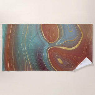 Toalha De Praia Autumn Strata Terra Cotta Teal e Agate Dourado