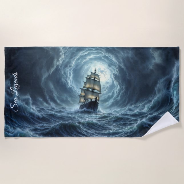 Toalha De Praia Aventura das ondas de lua de tempestade épica (Frente)