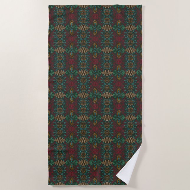 Toalha De Praia Aztec Native American Geometric Lined Pattern Art (Frente)