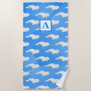 Toalha De Praia Azul Baleia Beluga Personalizado, Oceano Ártico B