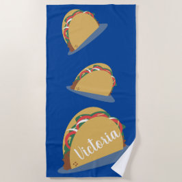 Toalha de Praia Azul com Nome Flutuante de Taco