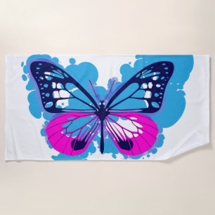 Toalha de praia azul da borboleta do pop art