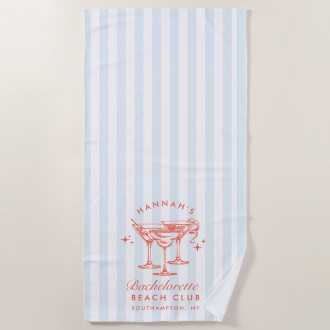 Toalha de Praia Azul e Vermelha Retro Moderna para (Frente)