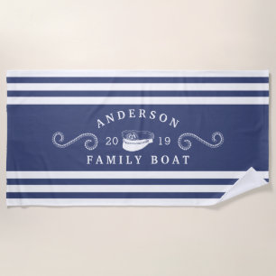 Toalha De Praia Azul Marinho Náutico Família Barco Navegação Capit