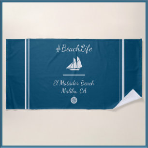 Toalha De Praia Azul náutico - Vida personalizável da praia