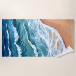 Toalha De Praia Azul-Oceano Ondas Aquarela