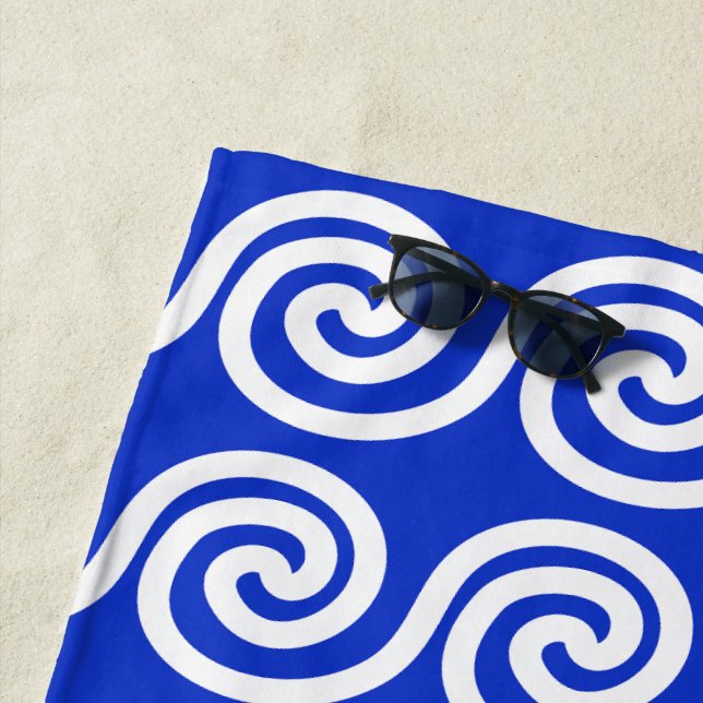 Toalha De Praia Azul Padrão de Ondas Chave Meander Grego (In Situ)