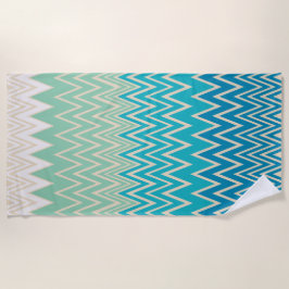 Toalha De Praia Azul Teal, Turquesa e Zigzags Verdes
