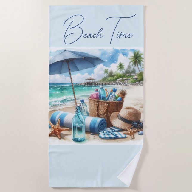 Toalha de Praia Azul Tempo de Praia (Frente)