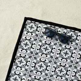 Toalha De Praia Azulejo Estilo Espanhol Preto e Branco