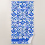 Toalha De Praia Azulejos de Talavera Espanhol presentes para madri<br><div class="desc">Azulejo Talavera Espanhol azulejos mexicanos elegantes presentes de casamento monograma nome personalizado toalha de praia,  cores vibrantes negros festa noiva favorece presentes de damas de honra para ela</div>