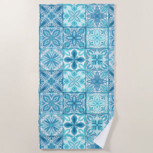 Toalha De Praia azulejos ornamentados em azul e branco