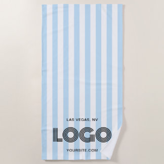 Toalha De Praia Baby Blue and White Classic Stripe Logo