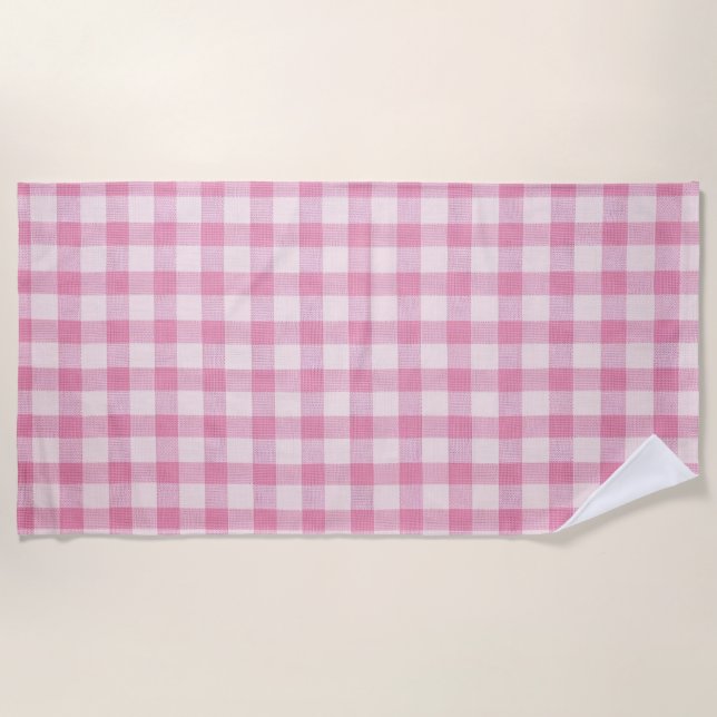 Toalha De Praia Baby Pink Gingham (Frente)