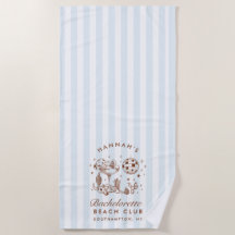 Bachelorette Blue & Brown Retro Modern Beach Towel