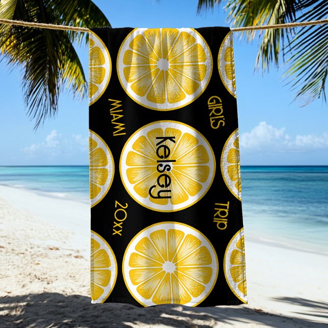 Toalha De Praia Bachelorette Lemon Slice Black Yellow Beach Towel (Criador carregado)