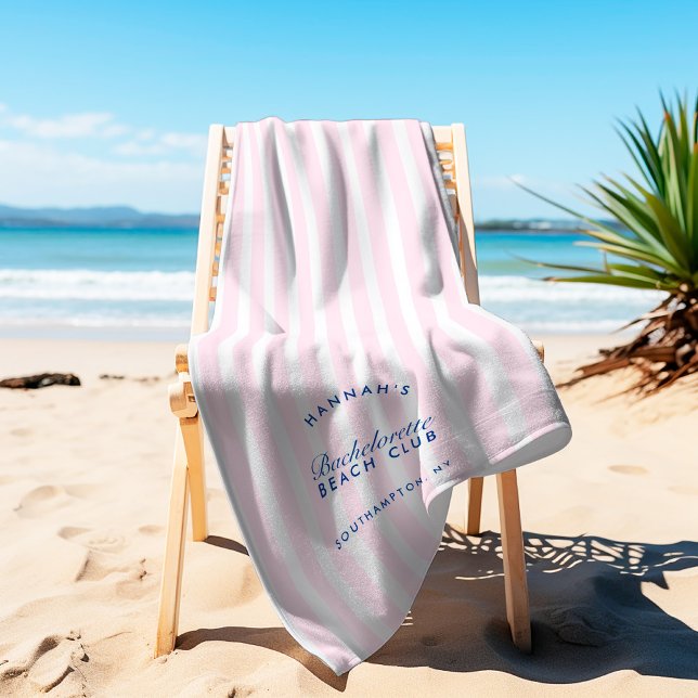 Toalha De Praia Bachelorette Pink e Marinho Retro Moderno (Bachelorette Pink & Navy Retro Modern Beach Towel)