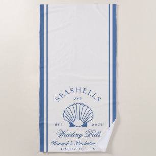 Toalha De Praia Bachelorette Retro Blue Seashells & Wedls