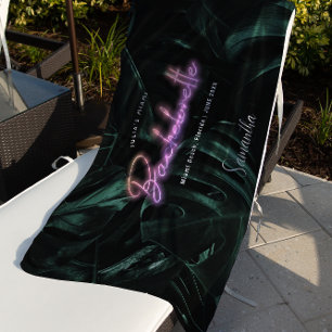 Toalha De Praia Bachelorette Tropical Palms Neon Monograma