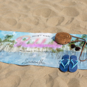 Toalha De Praia Bachelorette Tropical Palms Neon   Monograma