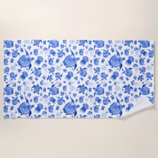 Toalha De Praia Bag (Tote) com Padrão de Aquarela Azul do Oceano C