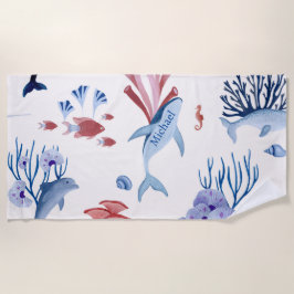 Toalha De Praia Baleias de Golfinhos de Aquarelas Subwater Beach T