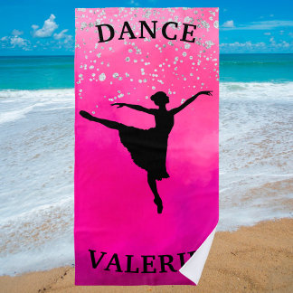 Toalha De Praia Ballerina Dance Pink Ombre Sparkle