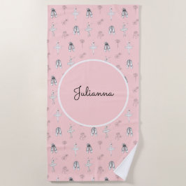 Toalha De Praia Ballerina rosa e flores