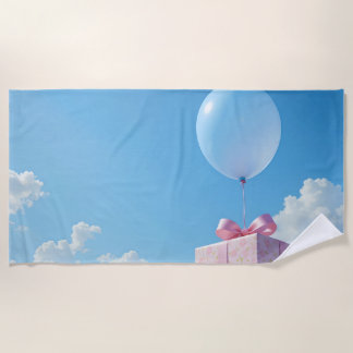 Toalha De Praia balloon with present in blue sky