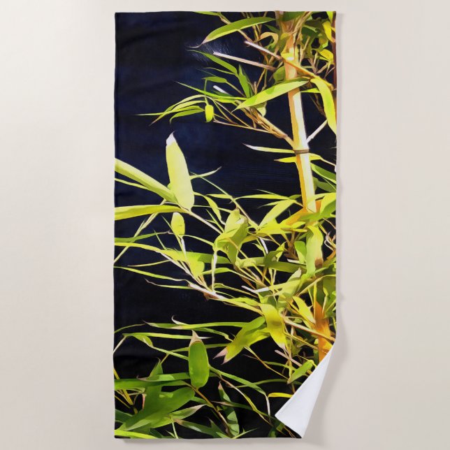 Toalha De Praia Bambu Foliage Arte Tropical Em Preto (Frente)