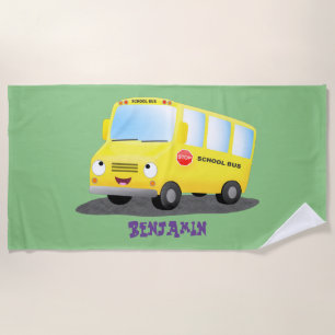Toalha De Praia Banda branca e feliz de ônibus escolar amarelo