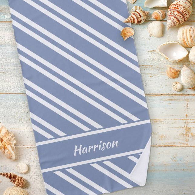 Toalha De Praia Bandas Azuis e Brancas Personalizadas (Criador carregado)