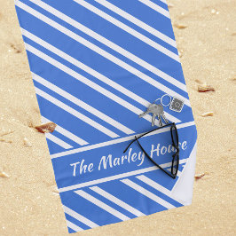 Toalha De Praia Bandas brancas e azuis francesas personalizadas