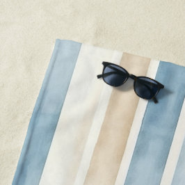 Toalha De Praia Bandas de Creme Azul de Praia