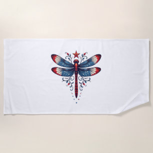 Toalha De Praia Bandeira Americana Dragonfly Patriótica 4º de julh