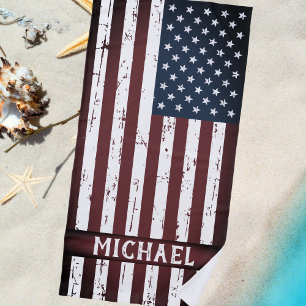 Toalha De Praia Bandeira Americana Stars Patriótica Nome da Faixa