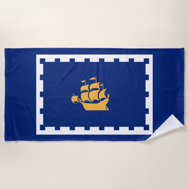 Toalha De Praia Bandeira da Cidade do Quebec (Québec, Canadá) (Frente)