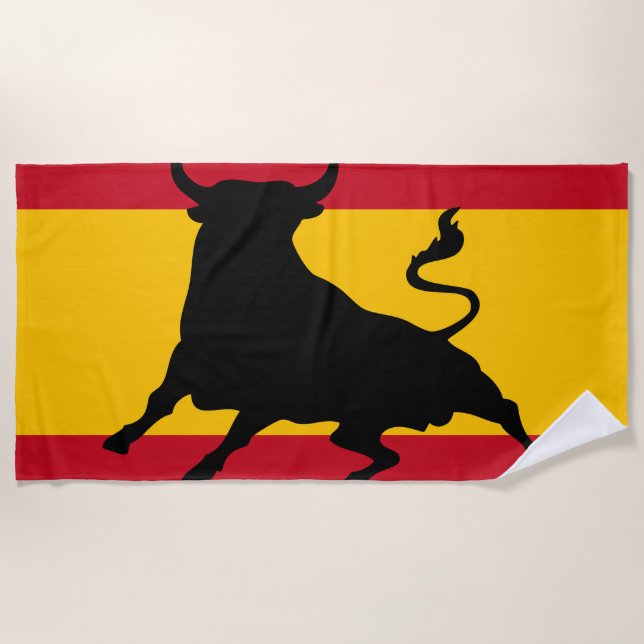 Toalha De Praia Bandeira espanhola com touro (Frente)