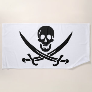 Toalha De Praia Bandeira Pirata Caveira Espadas Cruzadas