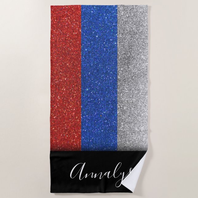 Toalha De Praia Bandeira russa do Partido de Verão Glitter de Mosc (Frente)