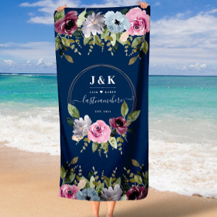 Toalha De Praia Banquete de Noiva Floral Rosa Dourado Borgonha
