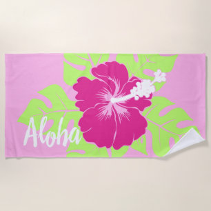 Toalha De Praia Banzai Beach Hawaiian Hibiscus Floral - Rosa