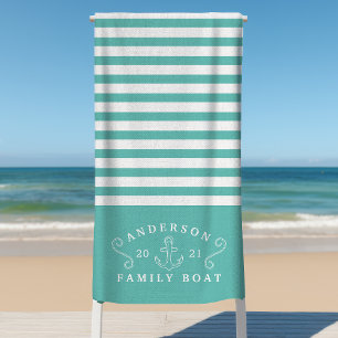 Toalha De Praia Barco da Família Âncora Náutica Personalizado Verd