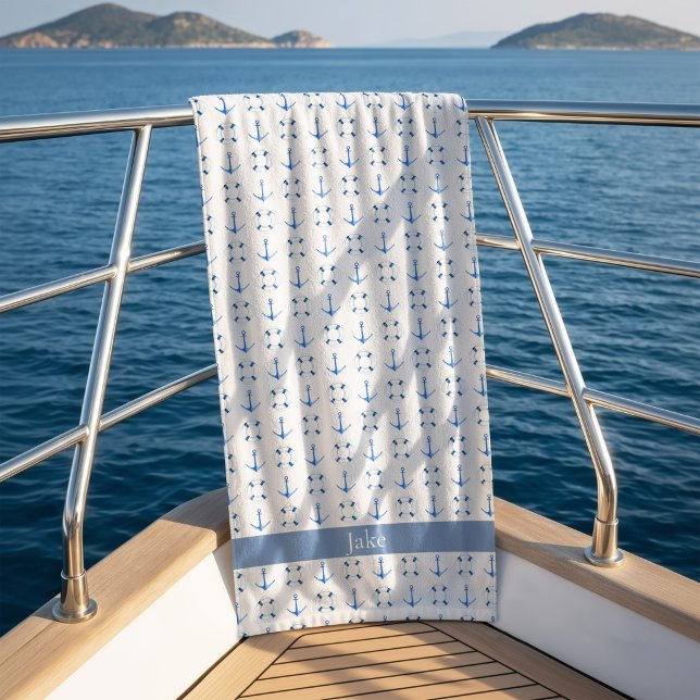 Toalha De Praia Barco de Vida Marinha e Âncora (Sail Away White Beach Towel)